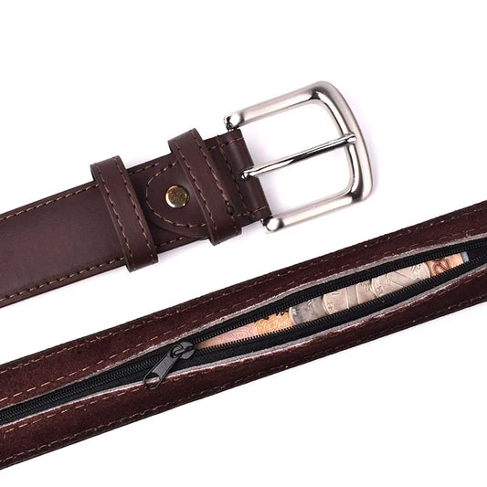 Ceinture cache billet imitation cuir marron